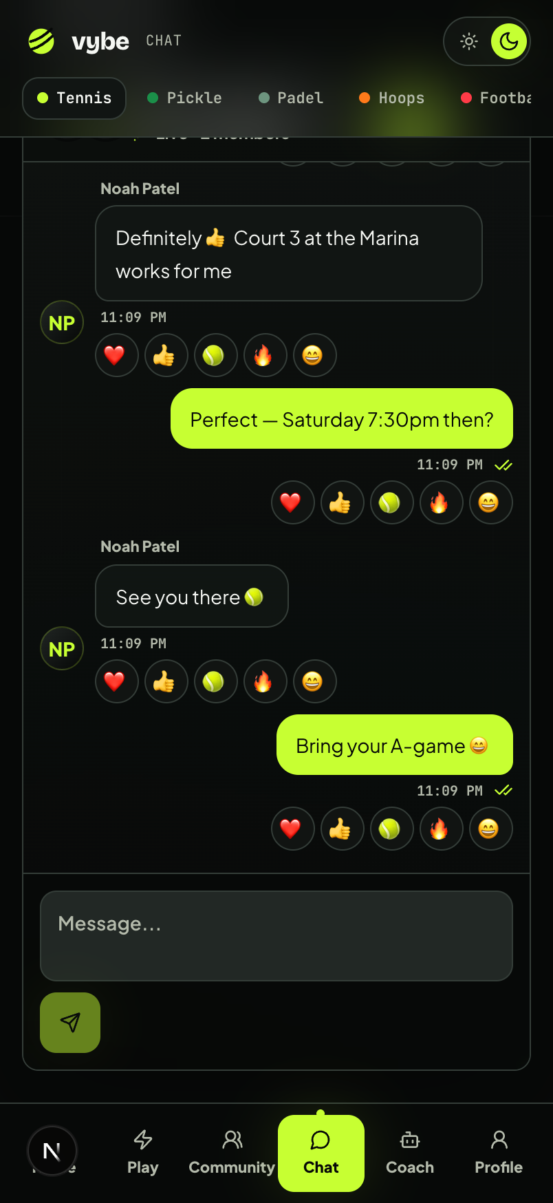 Match chat on Vybe